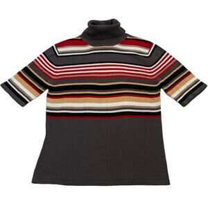 Sydney Easton Short Sleeve Y2K Gray Stripe Turtleneck Sweater, Preppy, M